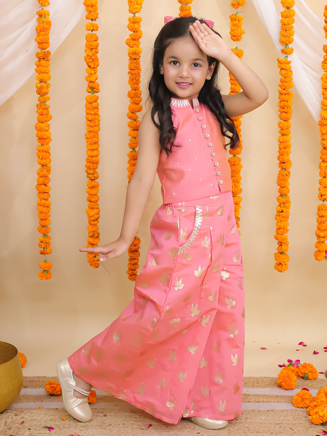 Mishti Peach Top and Pant Set For Girls