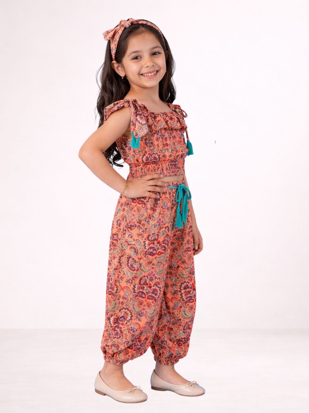 Petal Play Girls Orange Top and Pant Set