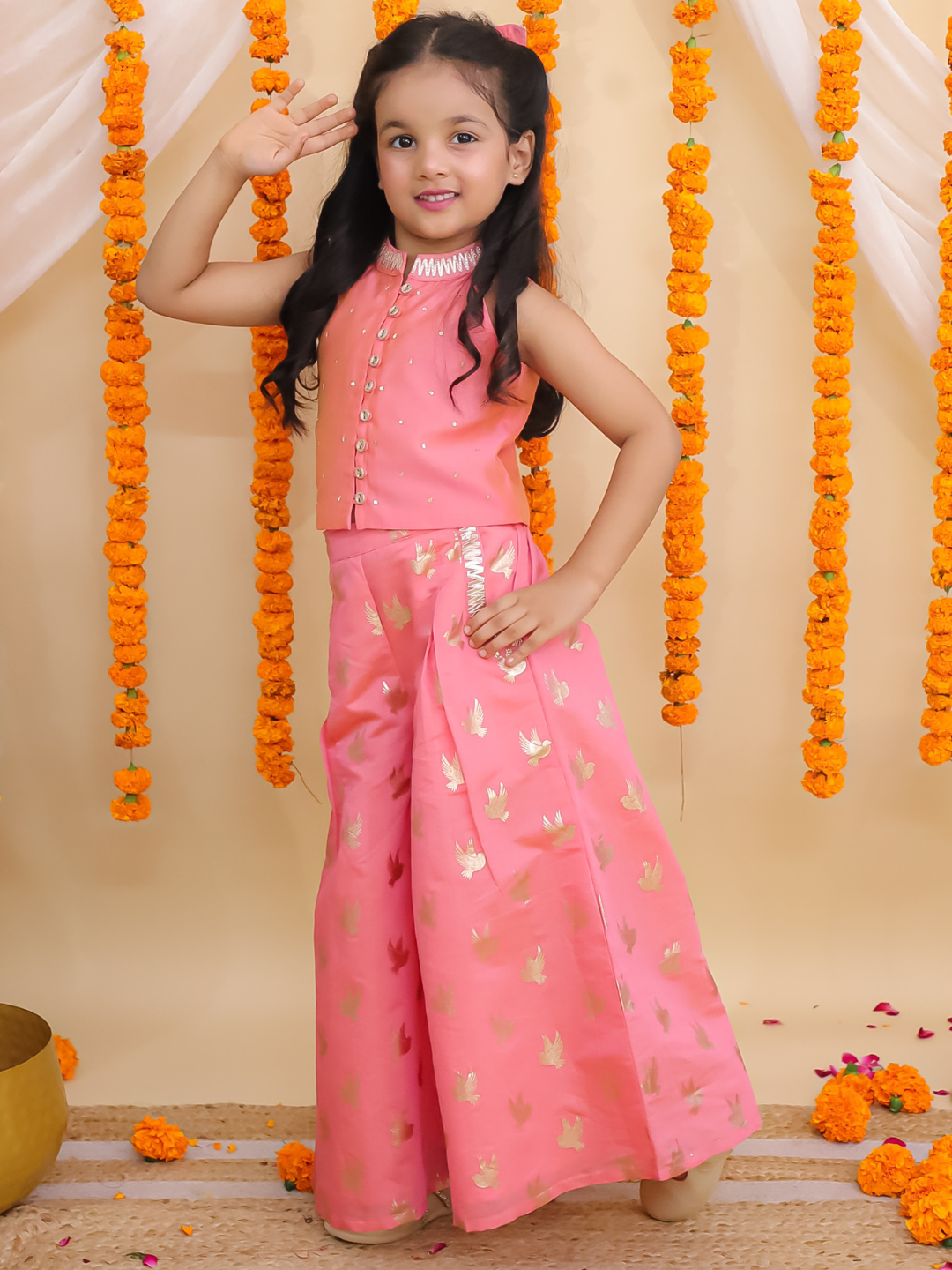Mishti Peach Top and Pant Set For Girls