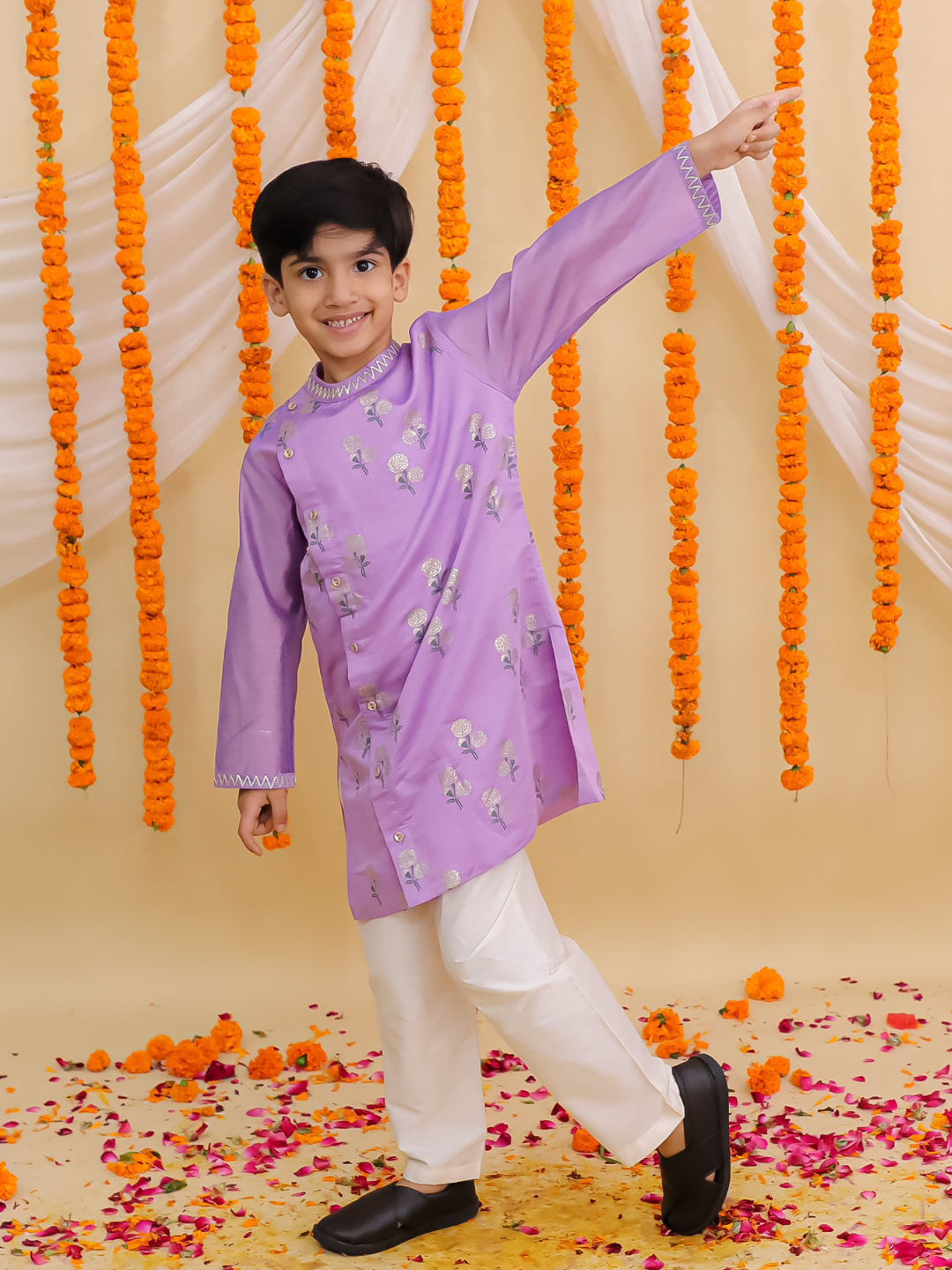 Mishti Purple Kurta Pyjama Set For Boys