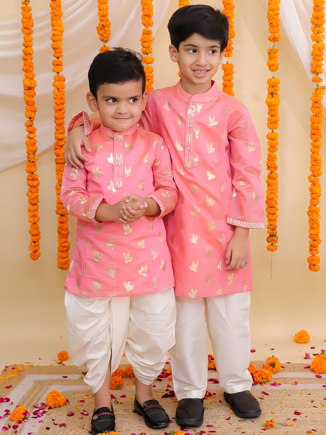 Mishti Peach Kurta Dhoti Set For Boys