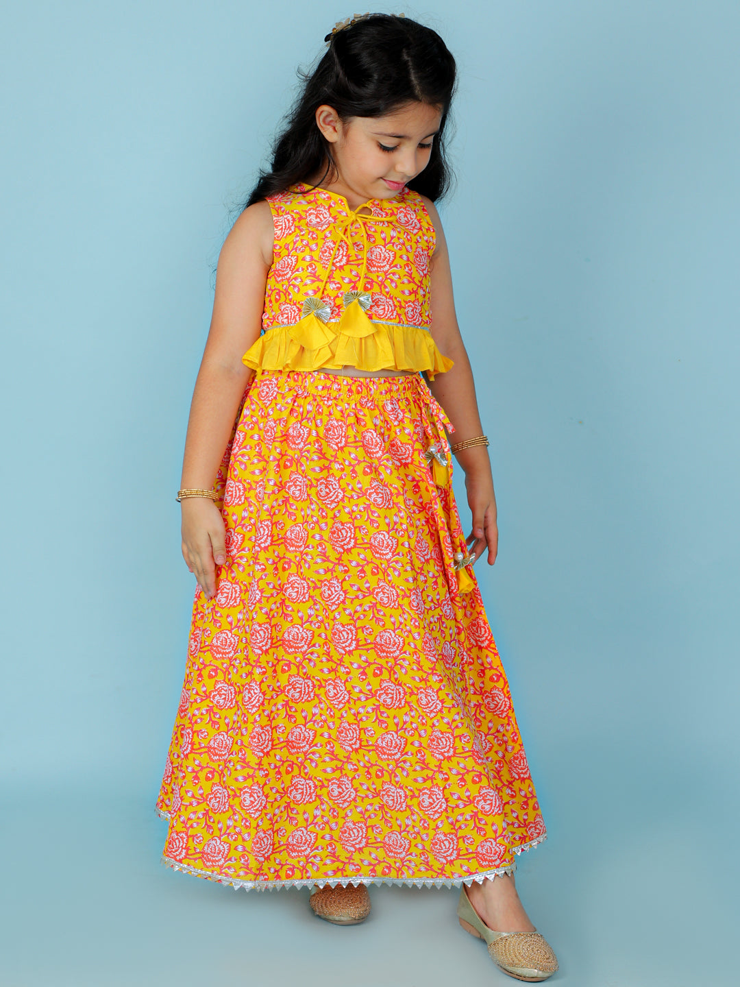 Girls Stylish Folklore printed Ghaghara choli set