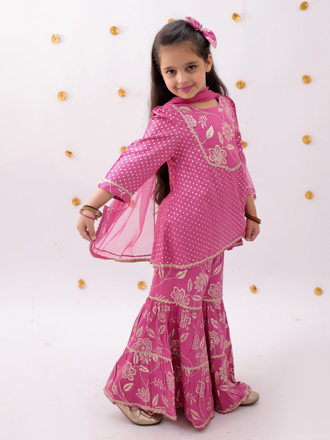 Khilkhilahat Pink Kurta Sharara With Dupatta Set For Girls