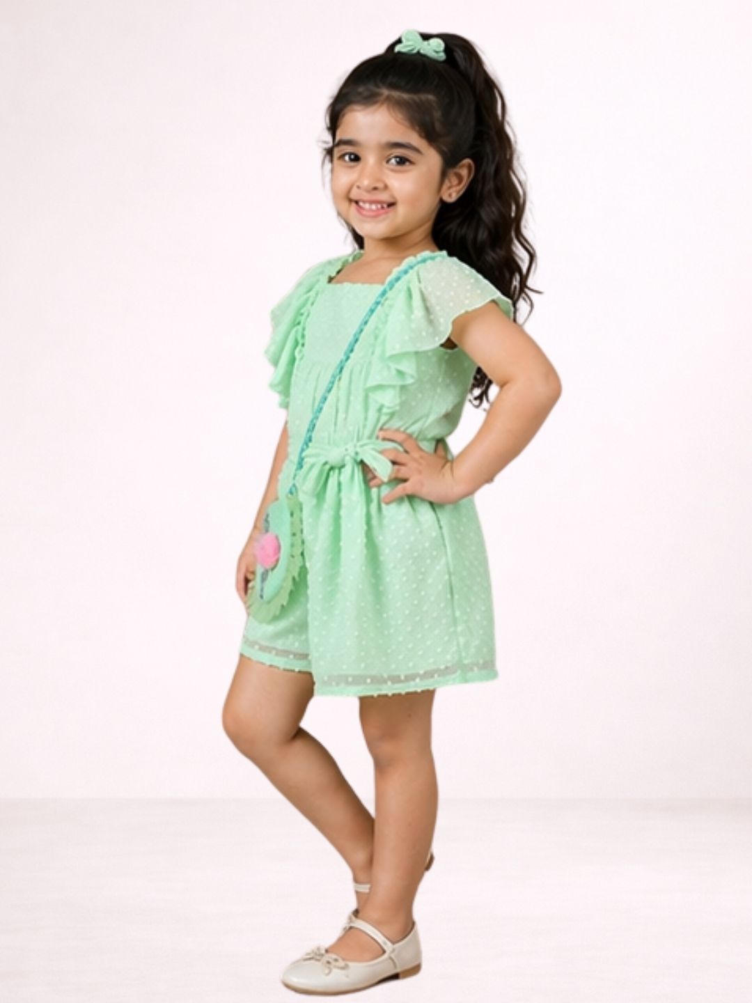 Petal Play Girls Green Cotton Dress