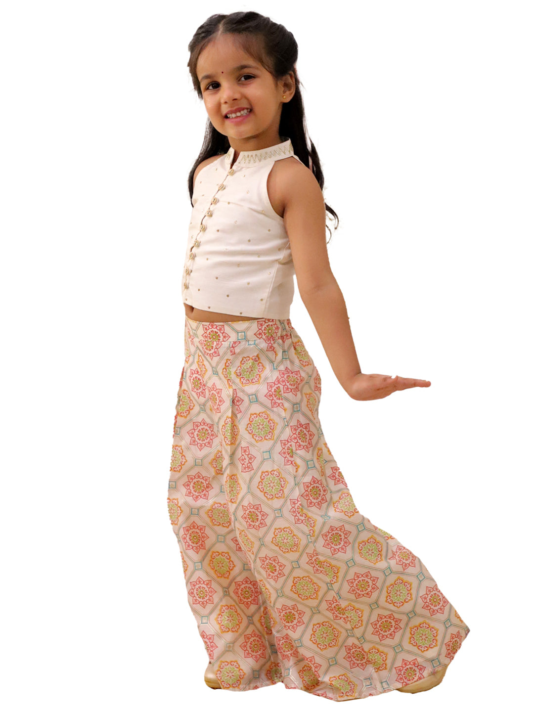 Mishti Off White Top and Pant Set For Girls