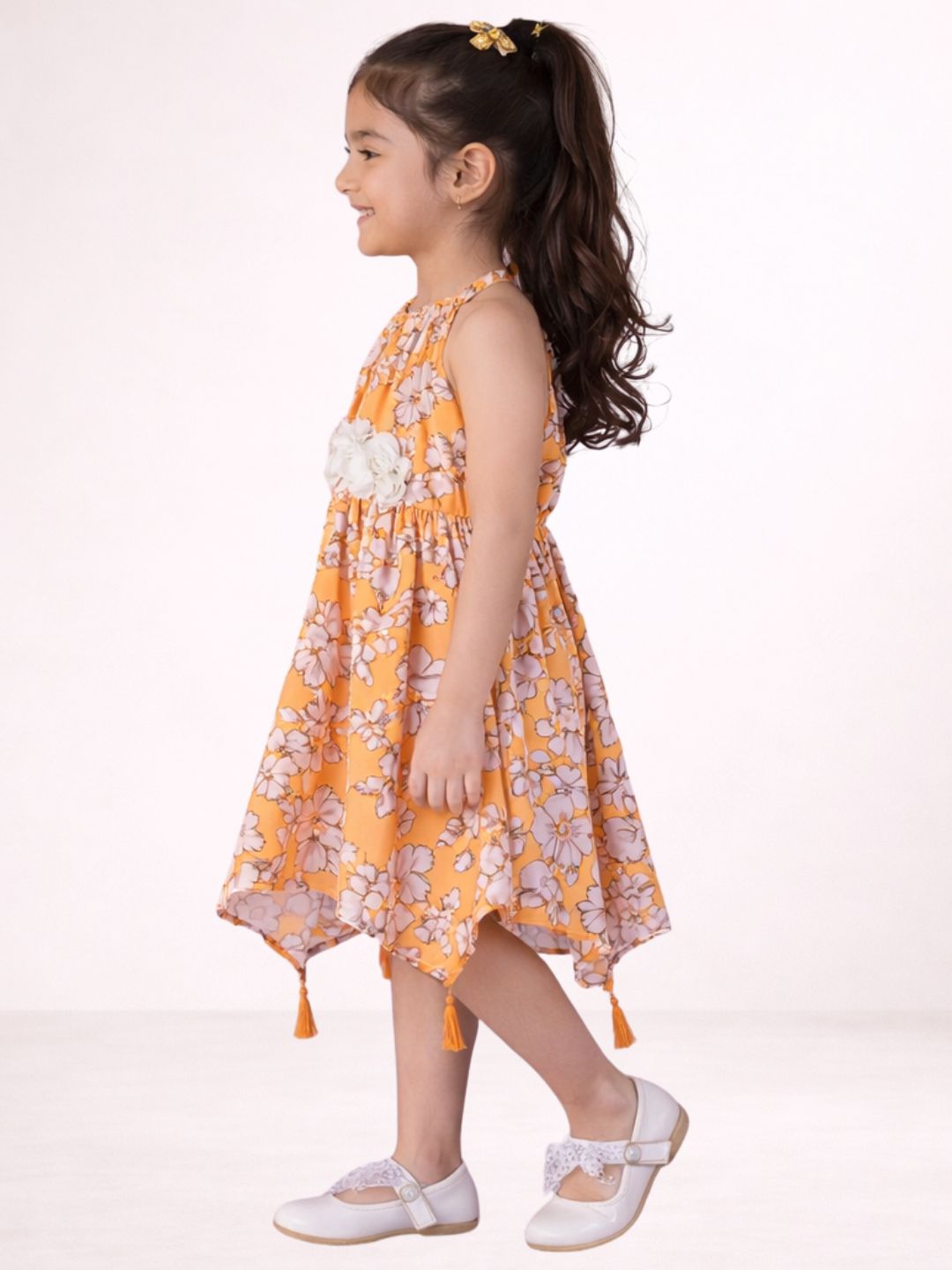 Petal Play Girls Mustard Cotton Dress