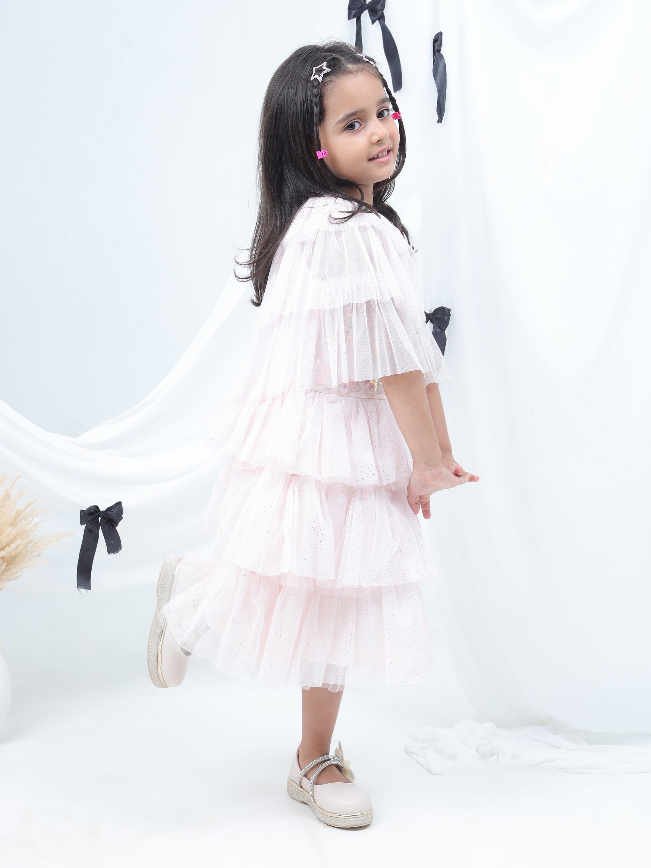 Razzle Dazzle Baby Pink Party Dress with Shrug for Girls