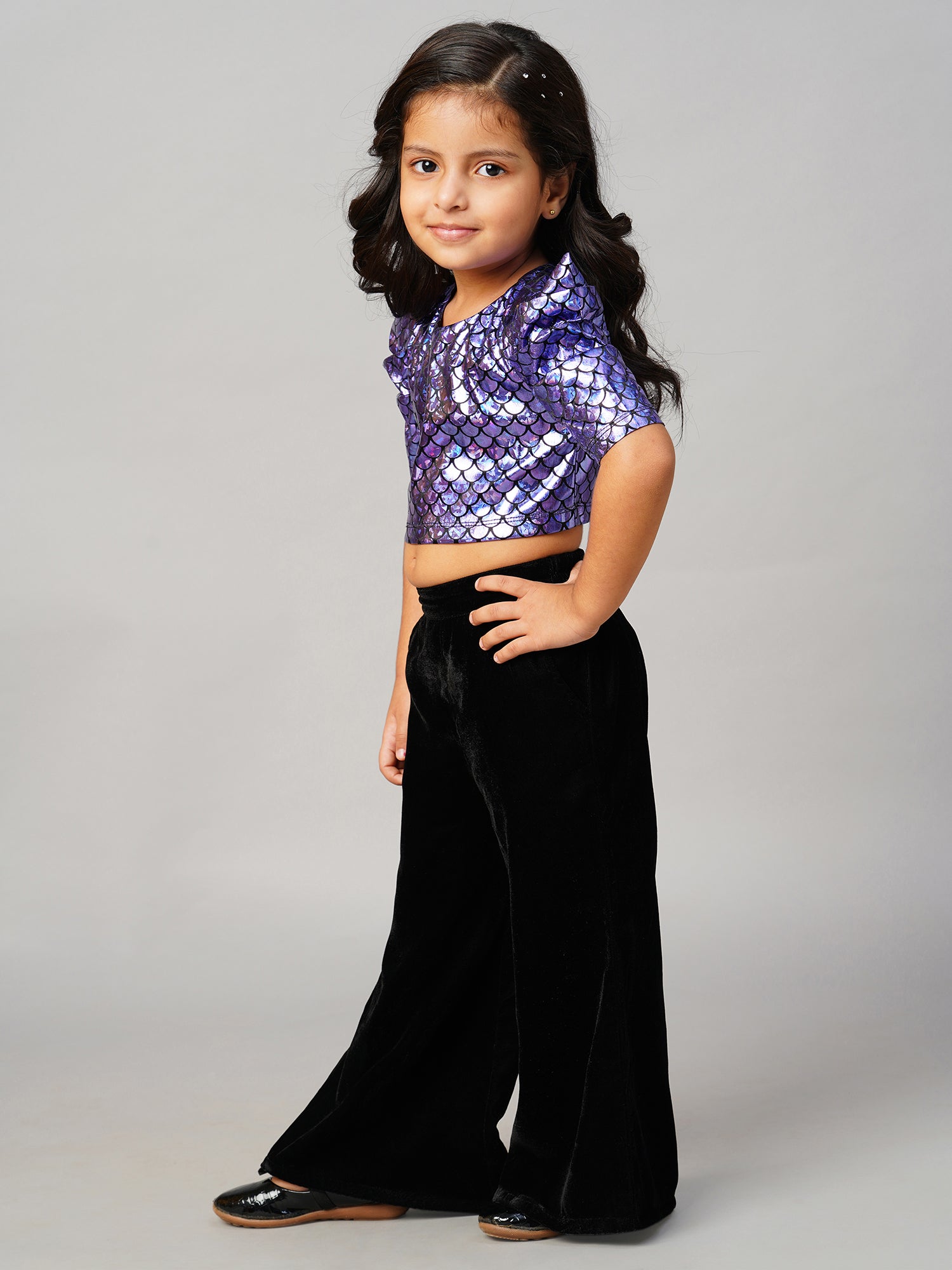 Razzle Dazzle Girls Party Purple Shimmer Top With Palazzo Pant