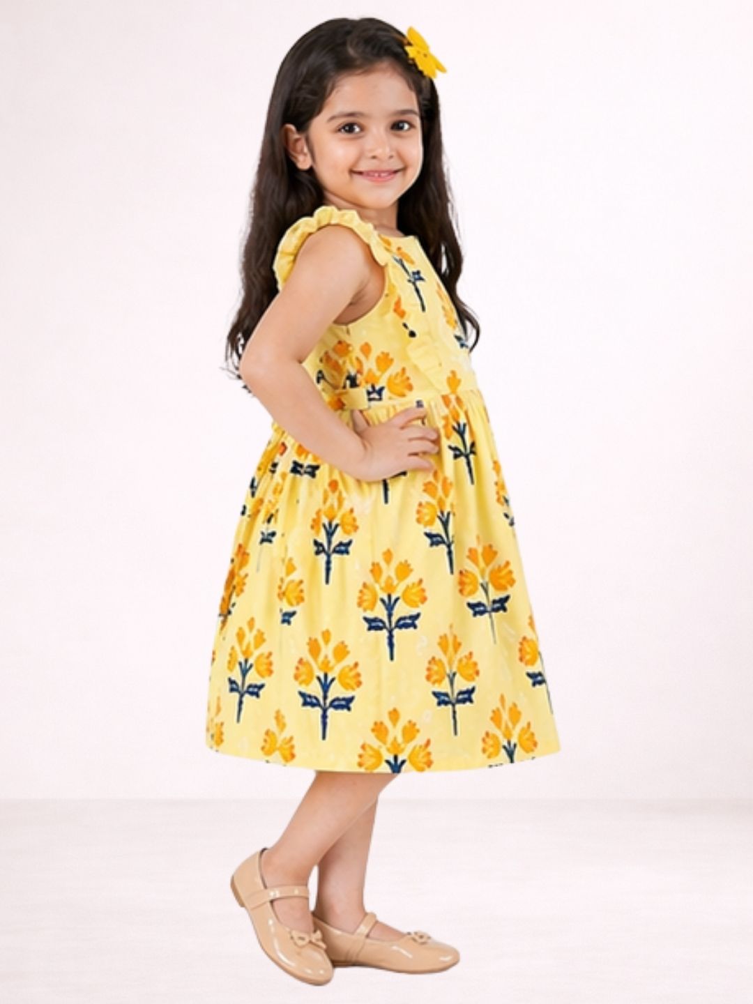 Petal Play Girls Yellow Cotton Dress