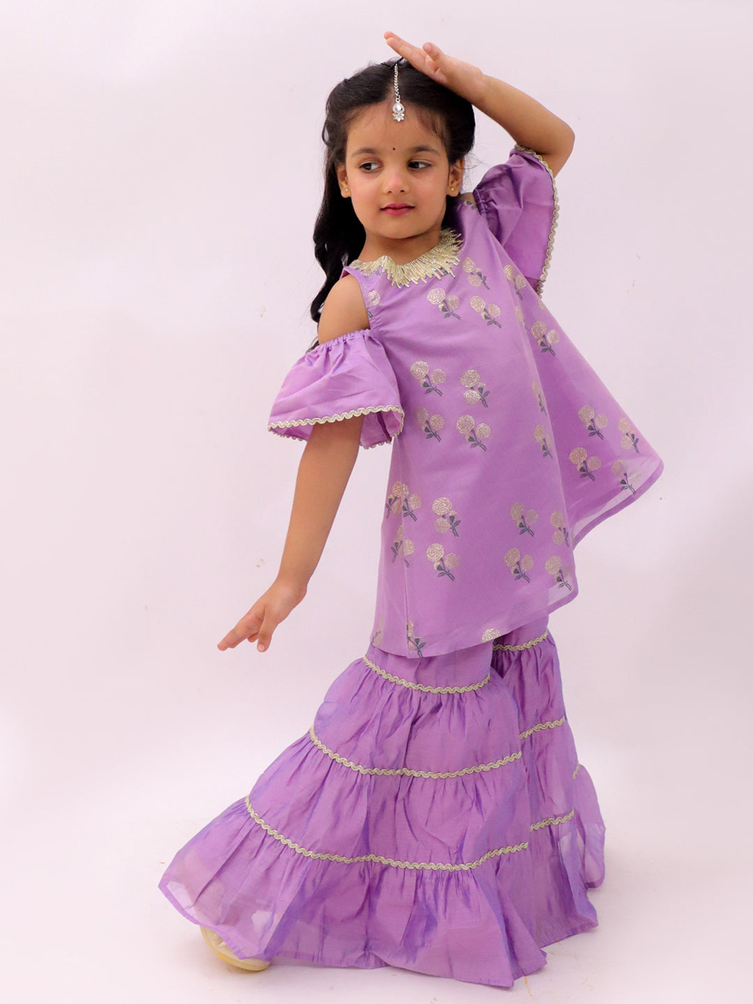Mishti Purple Kurta and Sharara Set For Girls