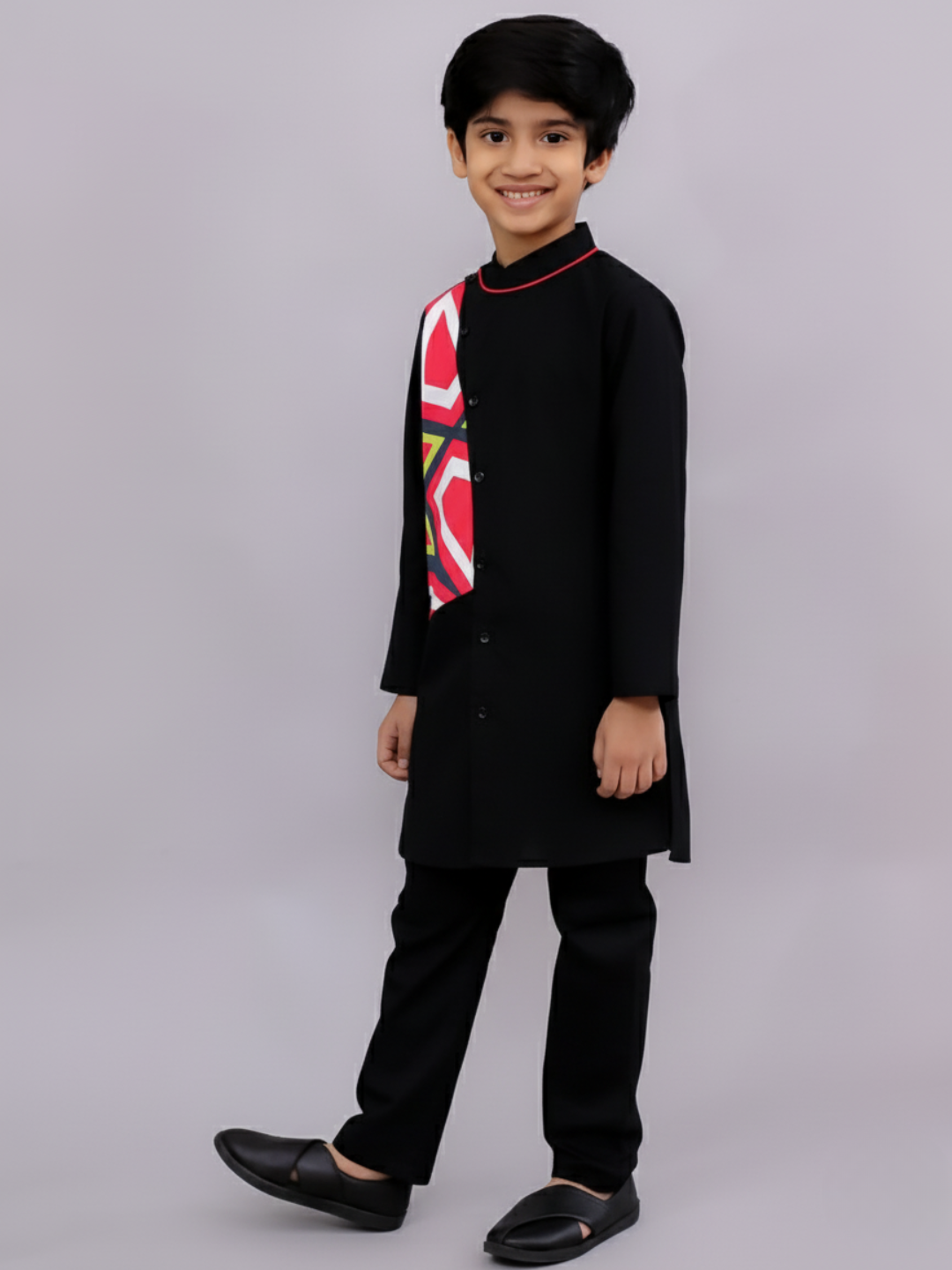 Shor-Gul Black Kurta Pyjama Set For Boys
