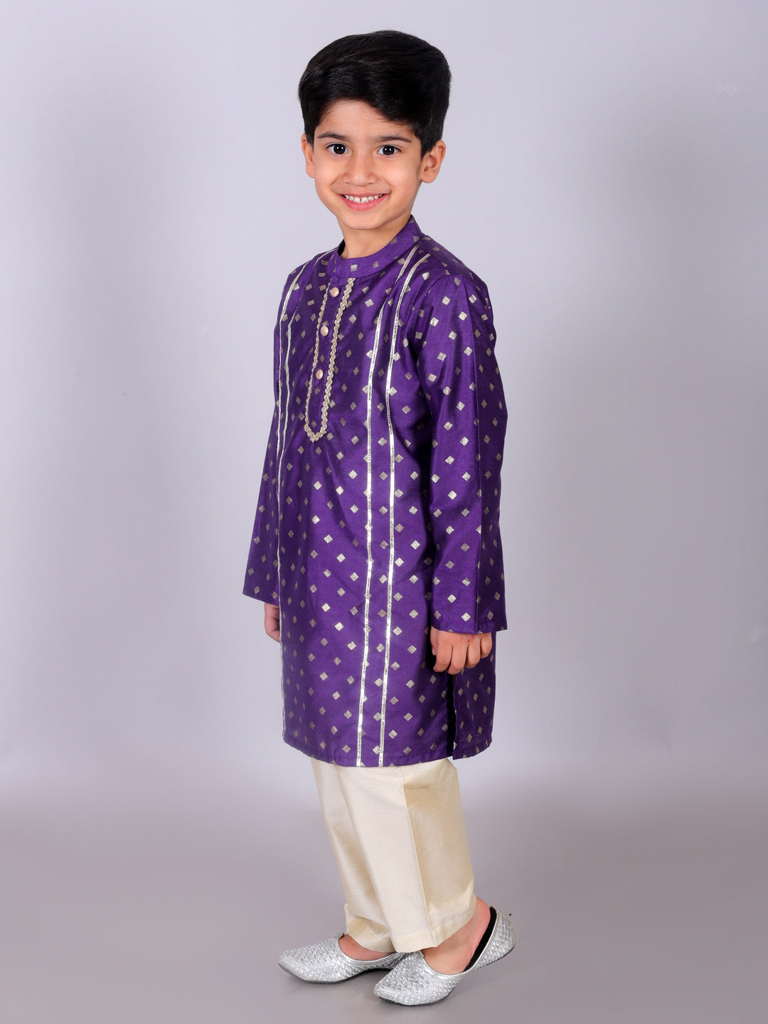 Zarqa Boys Purple Kurta with Golden pant set