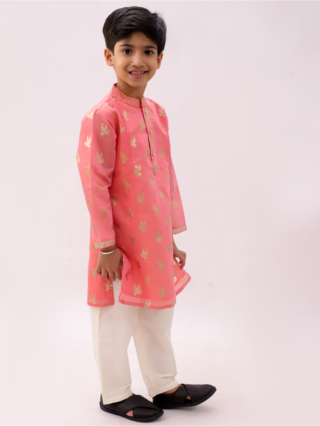 Mishti Peach Kurta Pyjama Set For Boys