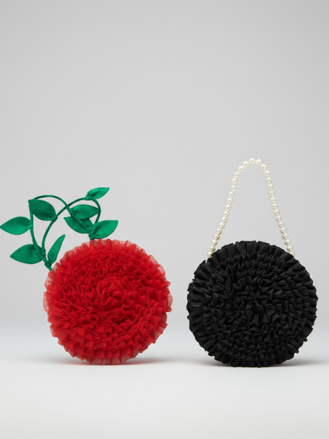 Lil Drama 3D Rose Fashion Handbag withwith Pearl Handle - Black