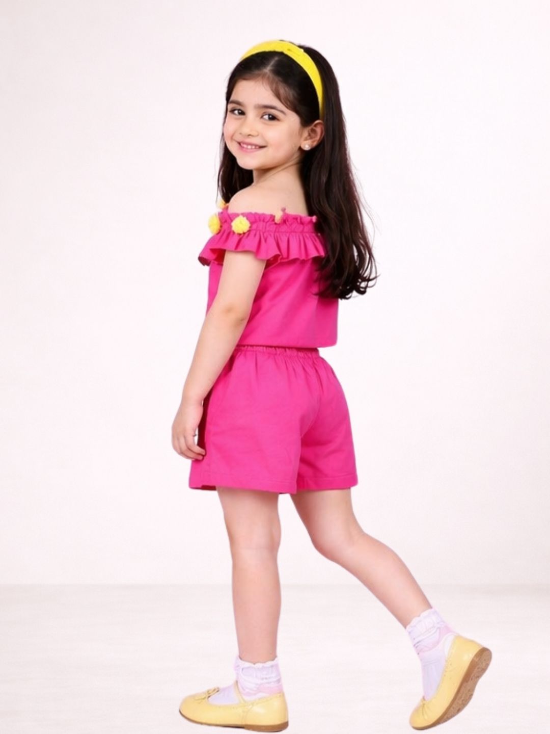 Petal Play Girls Pink Cotton Top with Shorts Set
