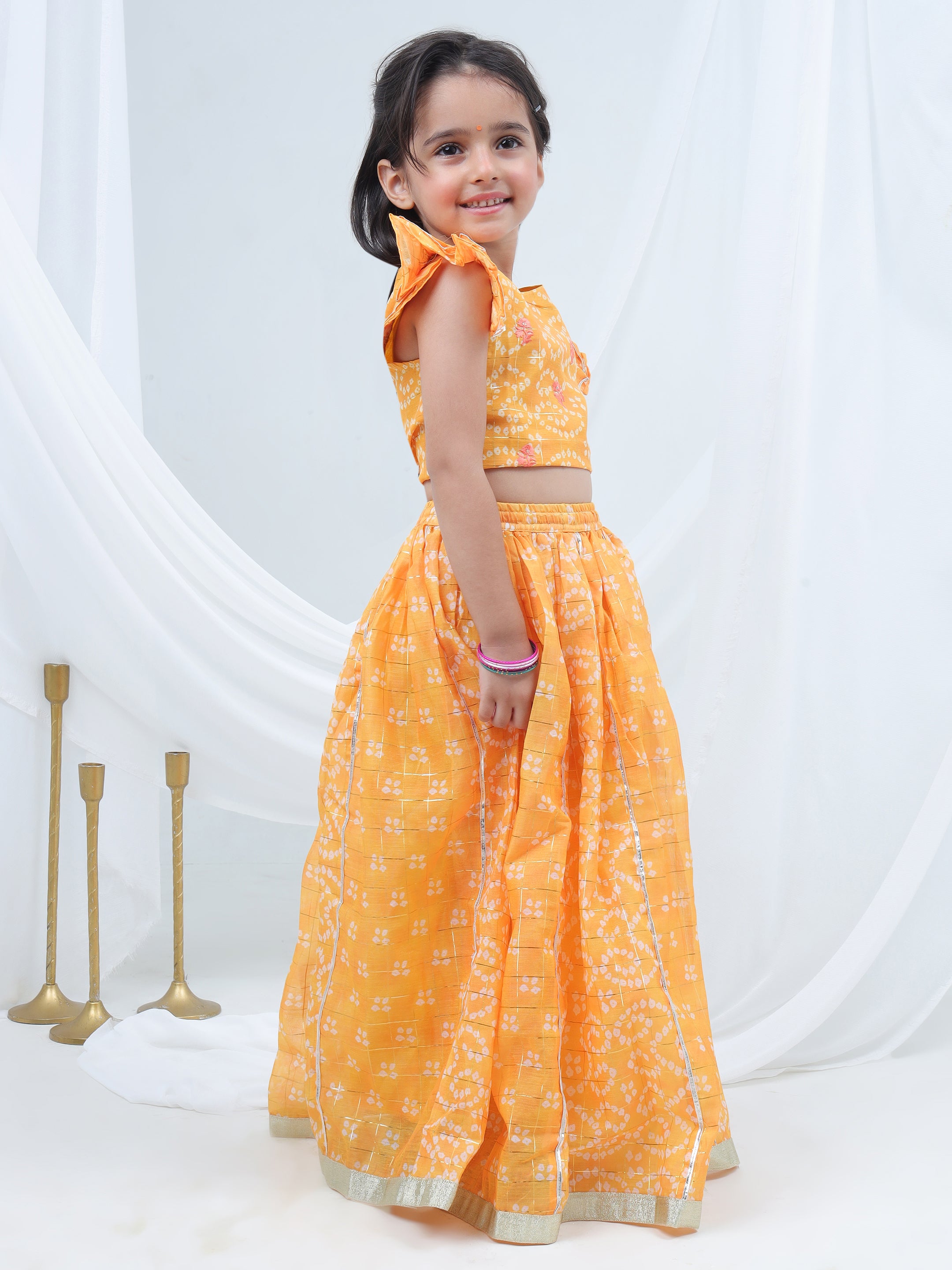 Girls printed chanderi lurex ghaghra choli set
