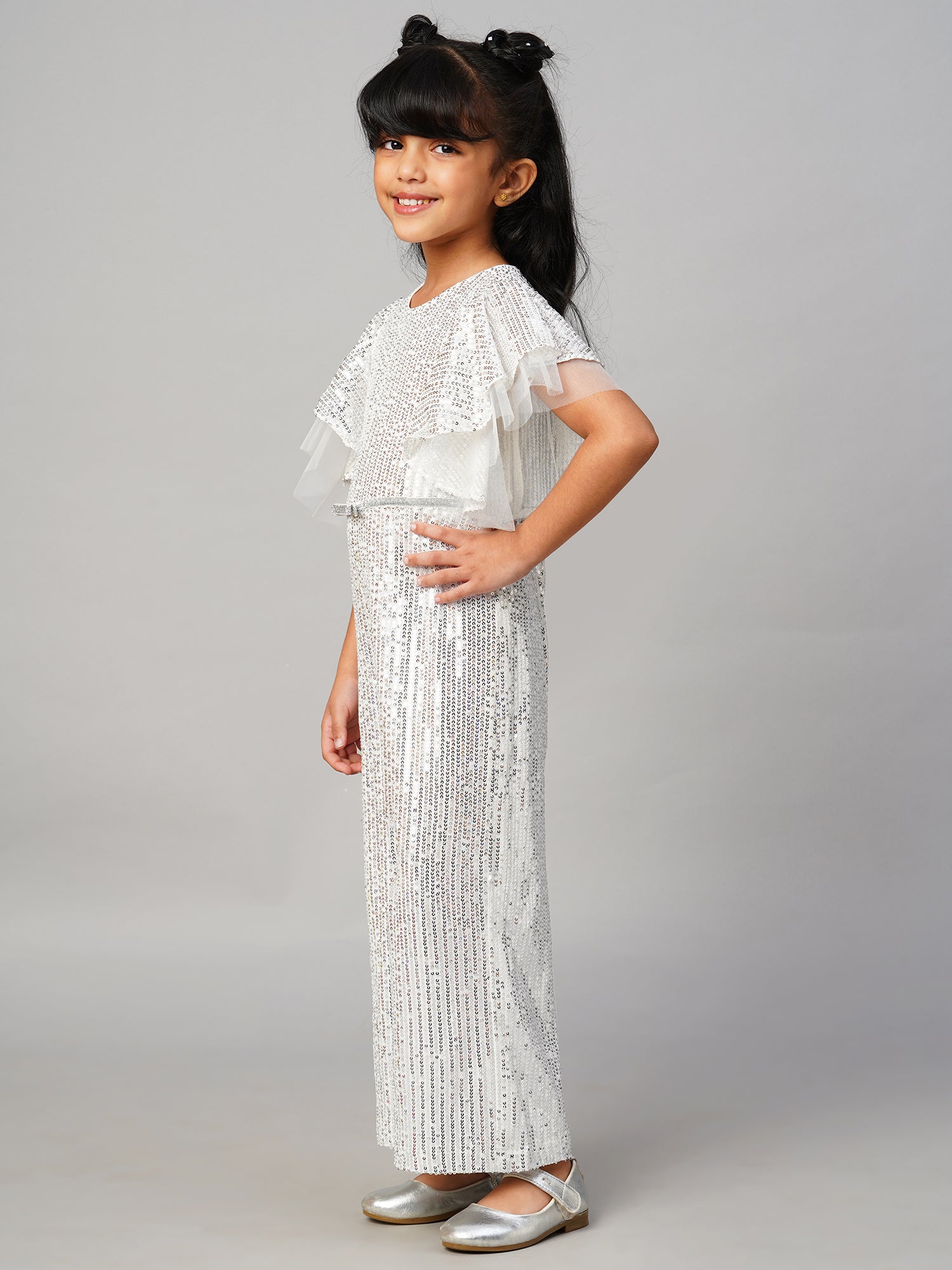 Razzle Dazzle Girls Sequins White Party Jumpsuit