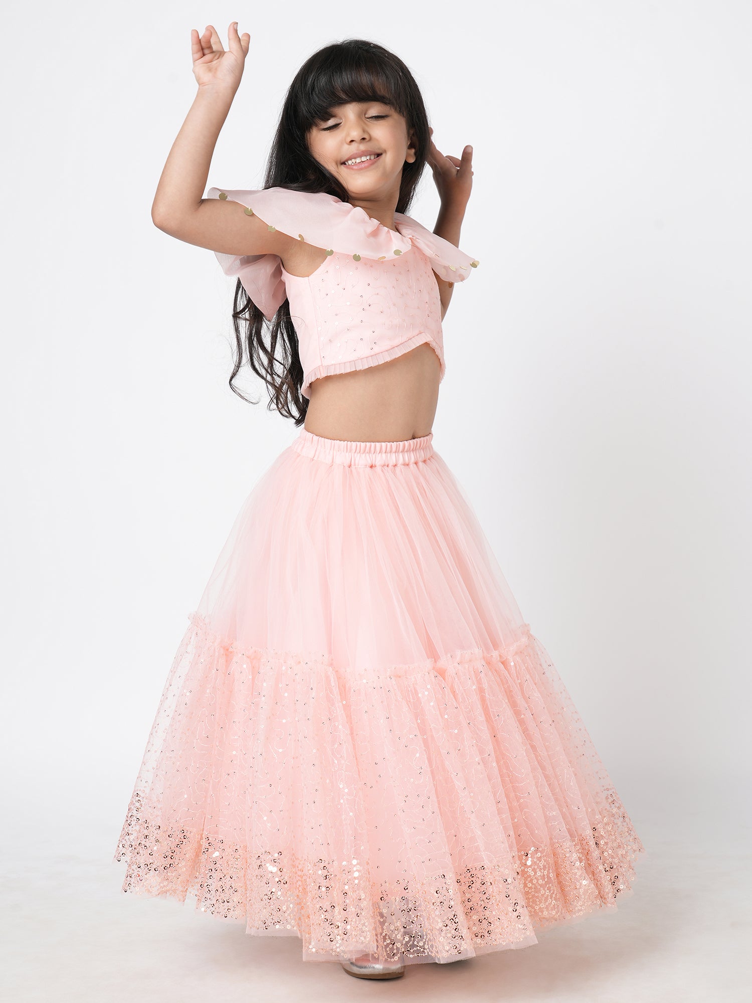 Paris Nights Girls Peach Sequin  Embroidered Lehanga Choli