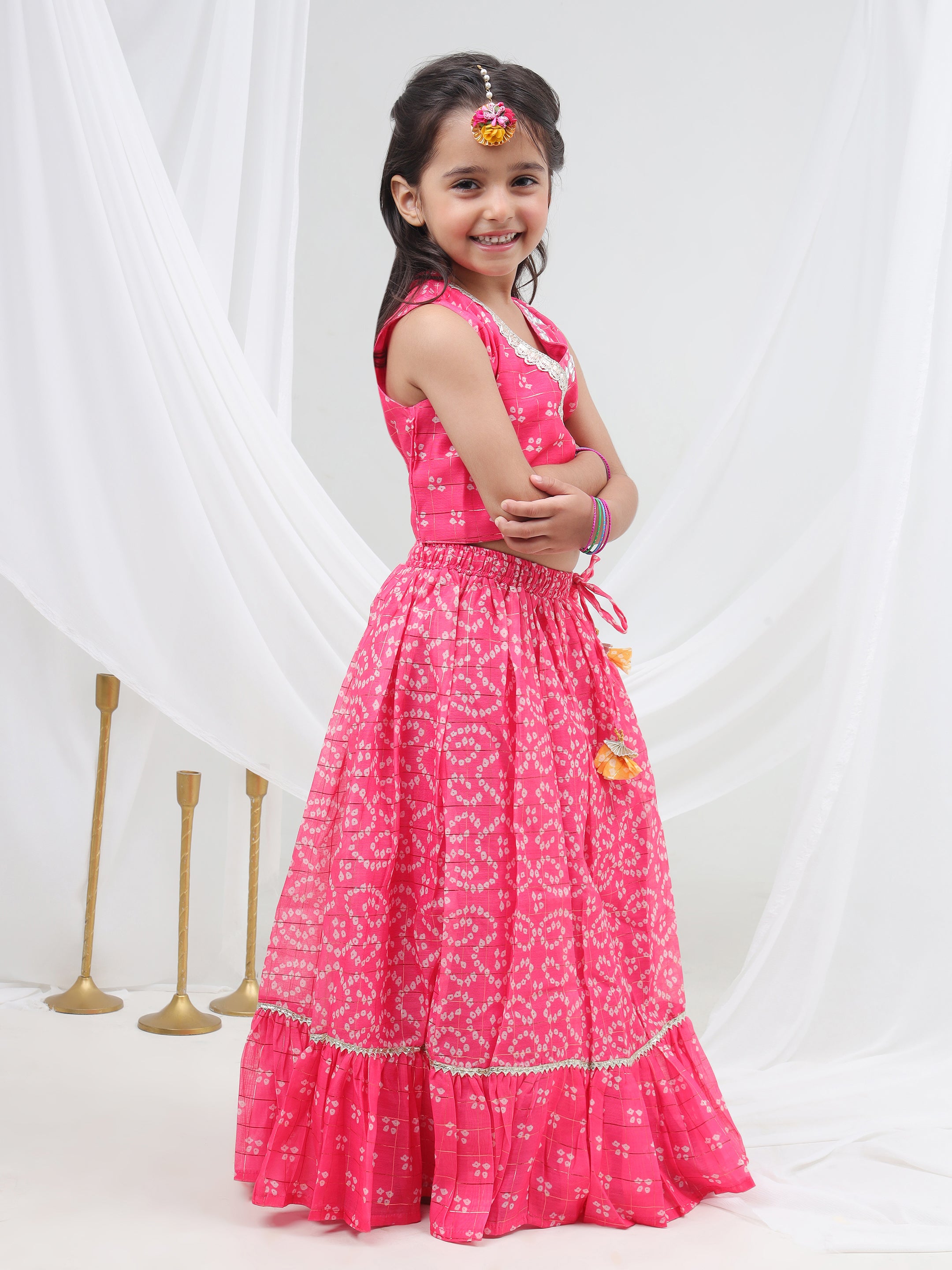 Girls printed chanderi lurex ghaghra choli set