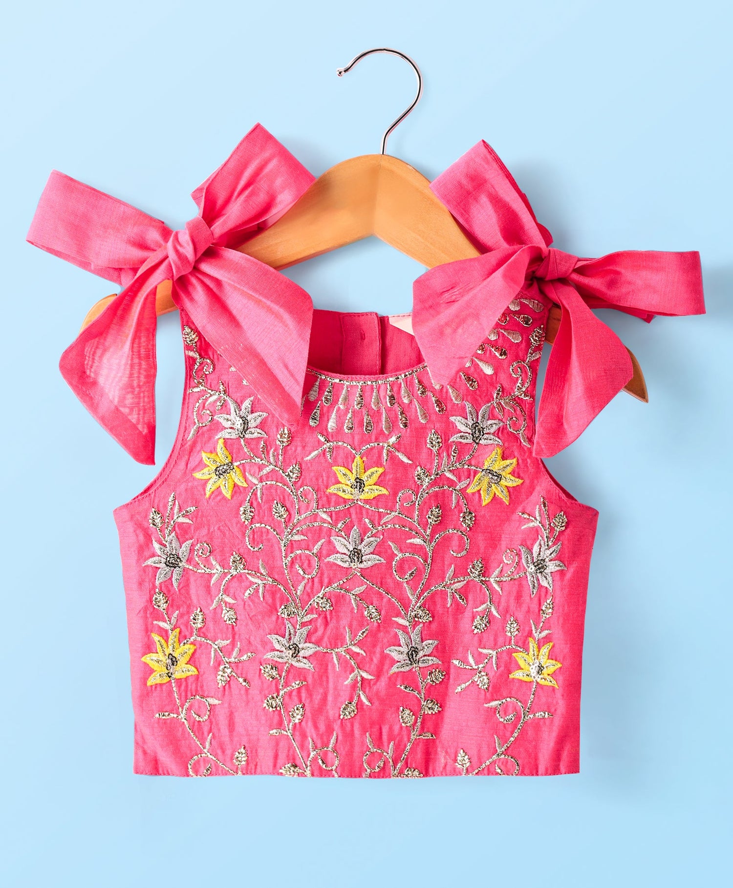 Girls ethnic Embroidered choli with layered mukesh print organza ghaghra set