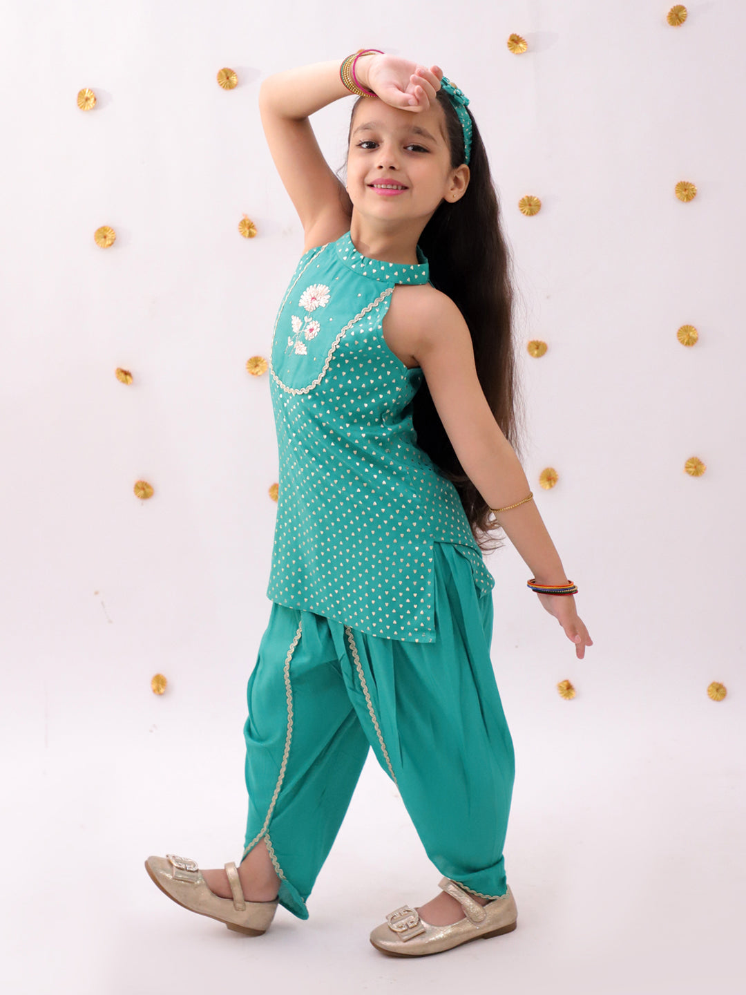 Khilkhilahat Green Kurta Dhoti Set For Girls