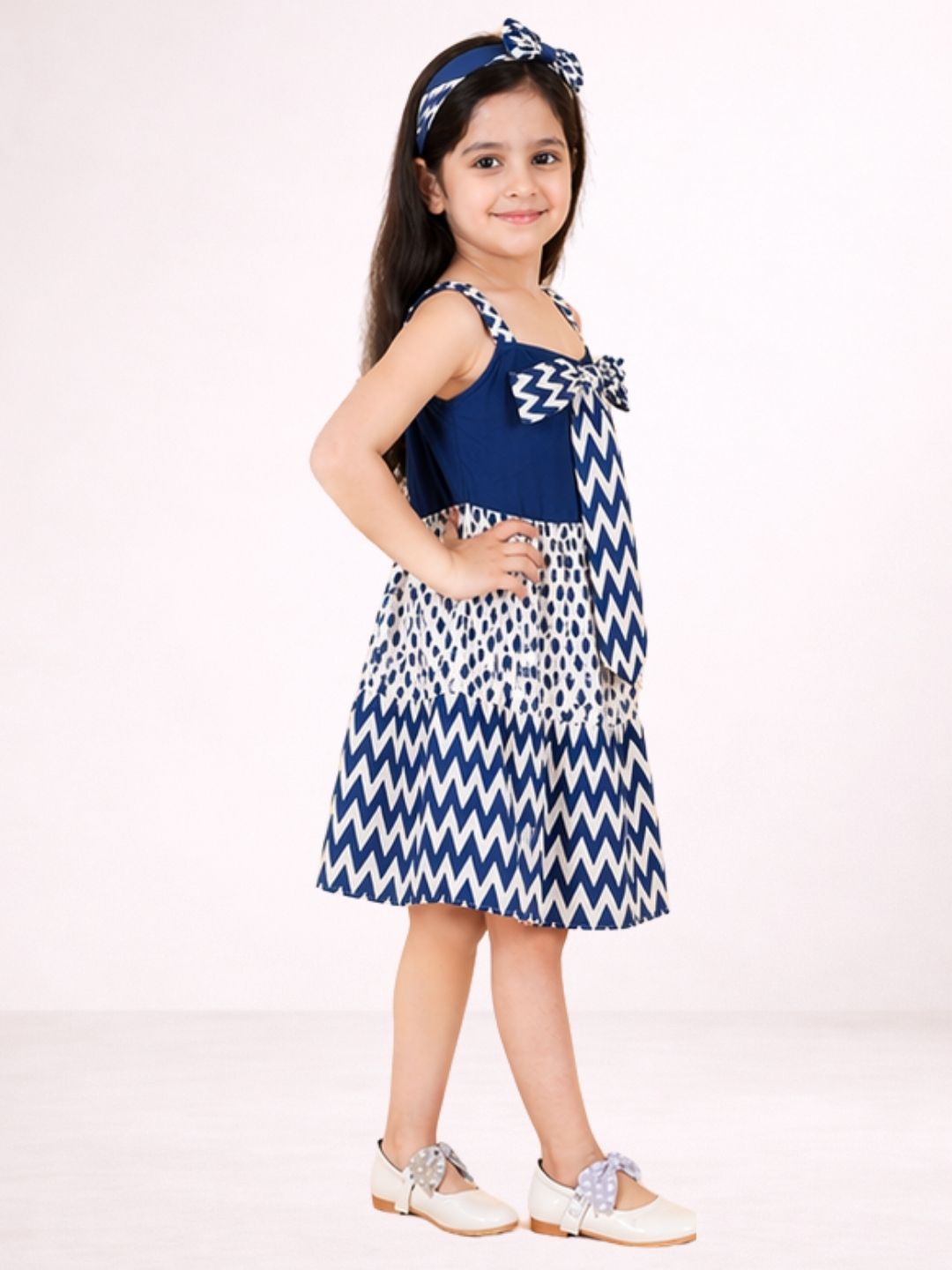Petal Play Girls Navy Blue Cotton Dress