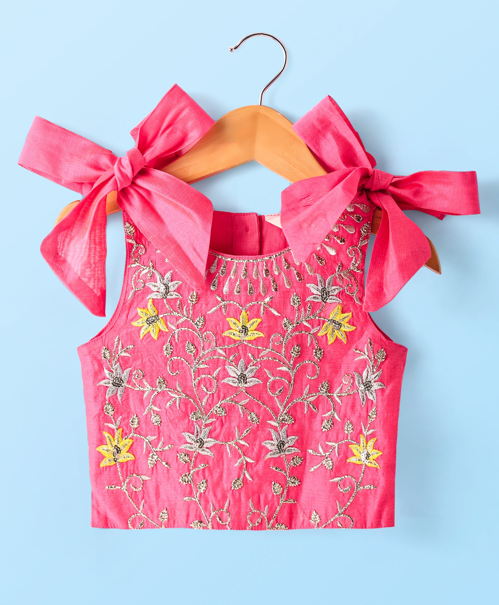 Girls ethnic Embroidered choli with layered mukesh print organza ghaghra set