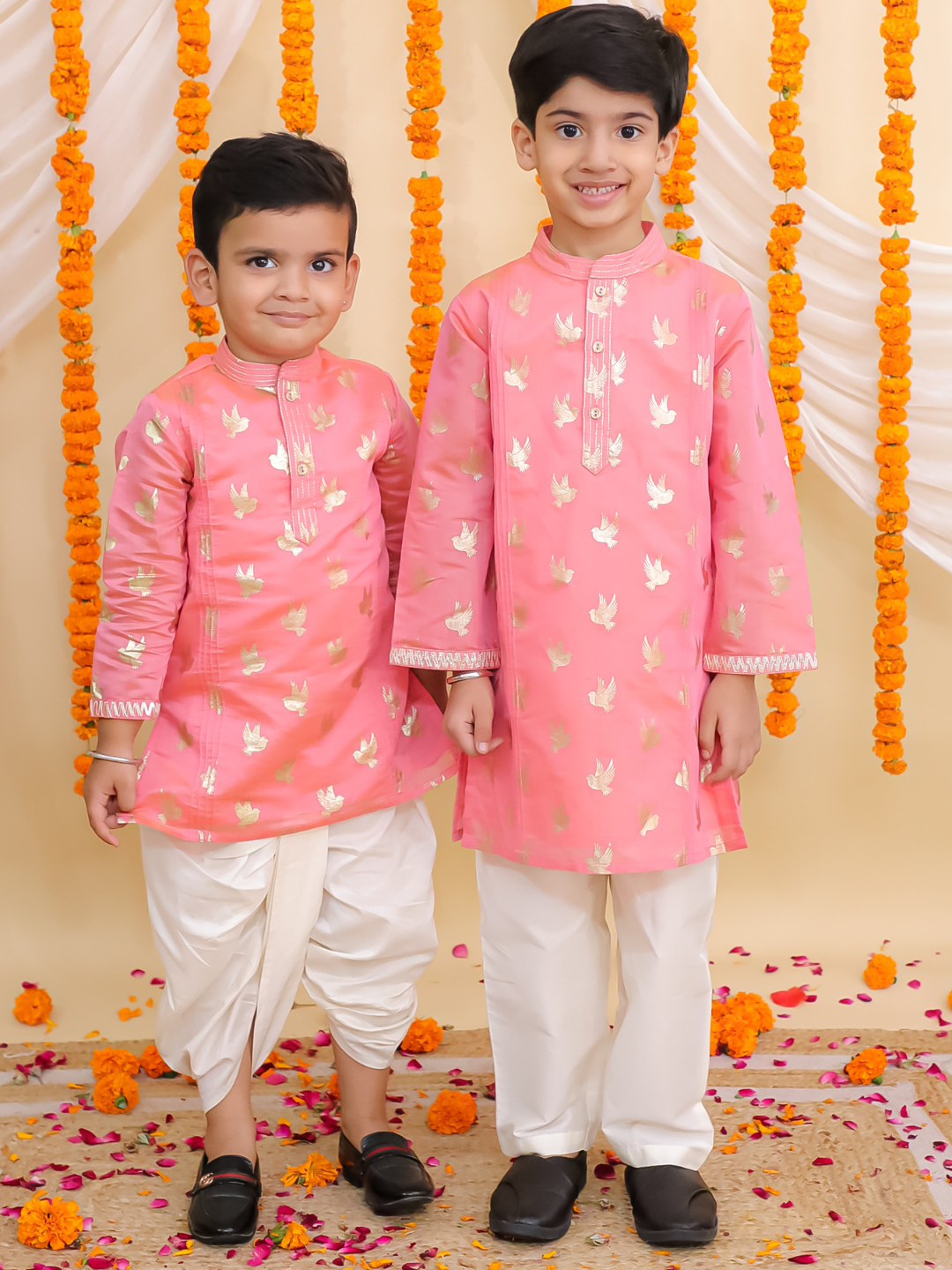 Mishti Peach Kurta Pyjama Set For Boys