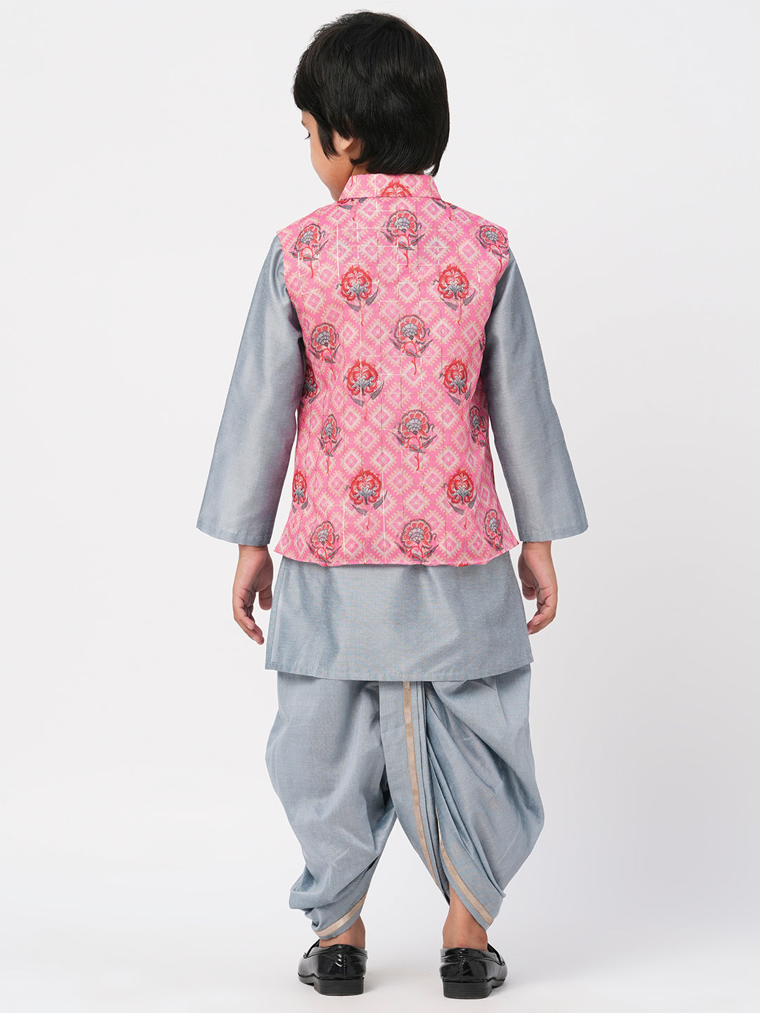 Raangoli Boys Grey Kurta with Dhotiand Jacket set