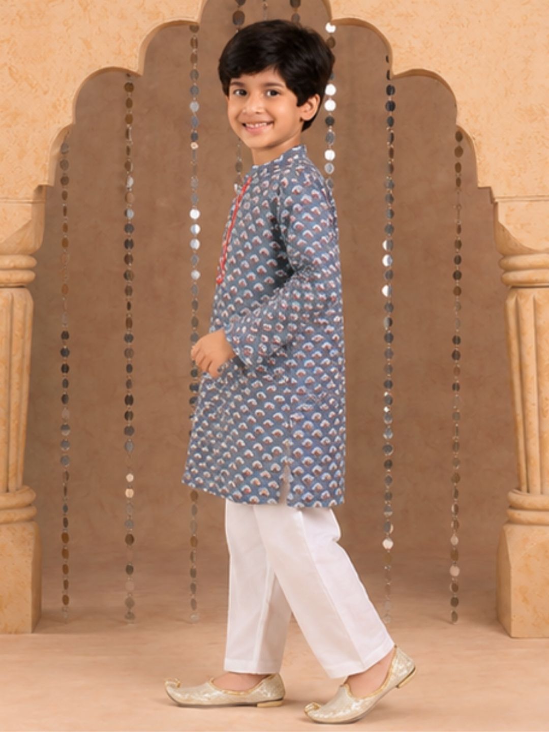 Jaipur Boys Grey Kurta and Pyjama Ethnic Set
