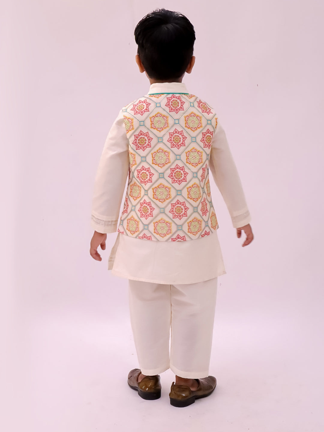 Mishti White Kurta Pyjama and Jacket For Boys