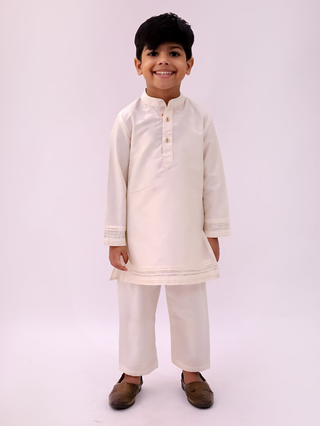 Mishti White Kurta Pyjama and Jacket For Boys