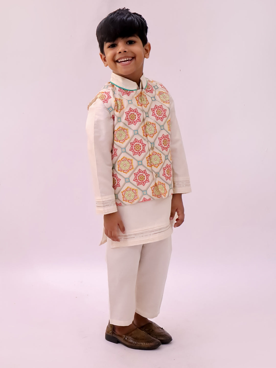 Mishti White Kurta Pyjama and Jacket For Boys