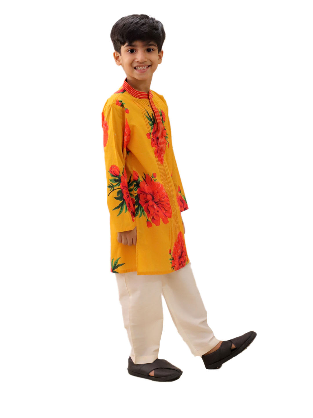 Genda Phool Mustard Kurta and White Pant Set for Boys
