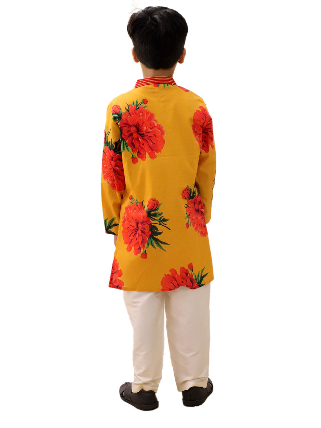Genda Phool Mustard Kurta and White Pant Set for Boys