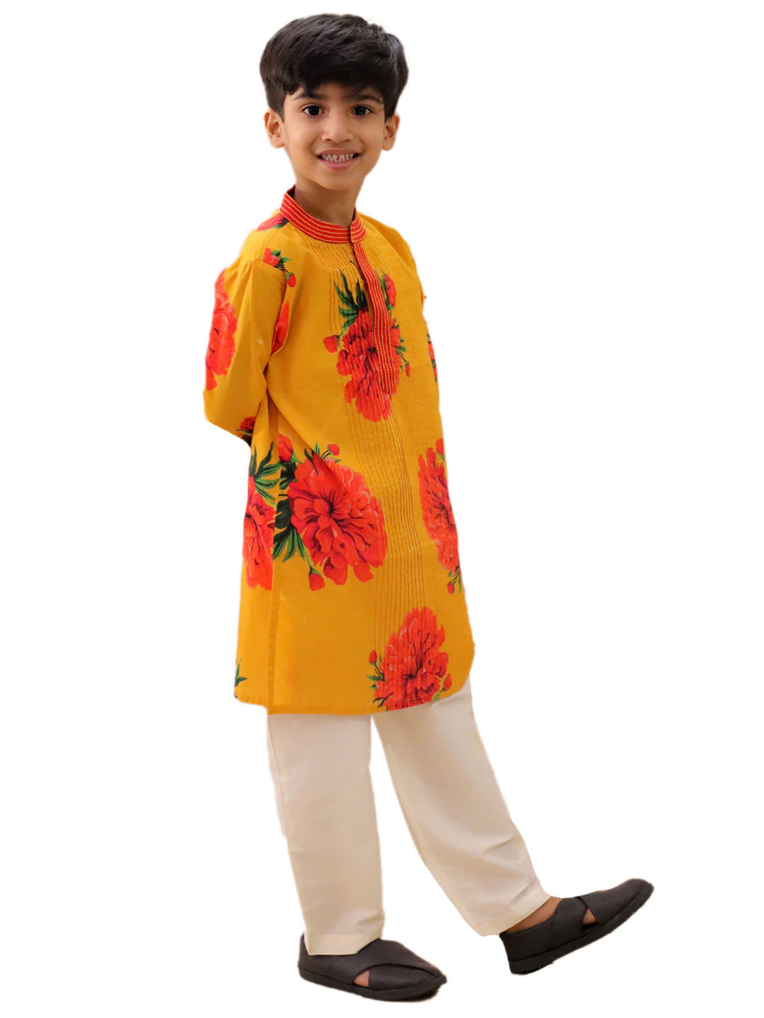 Genda Phool Mustard Kurta and White Pant Set for Boys