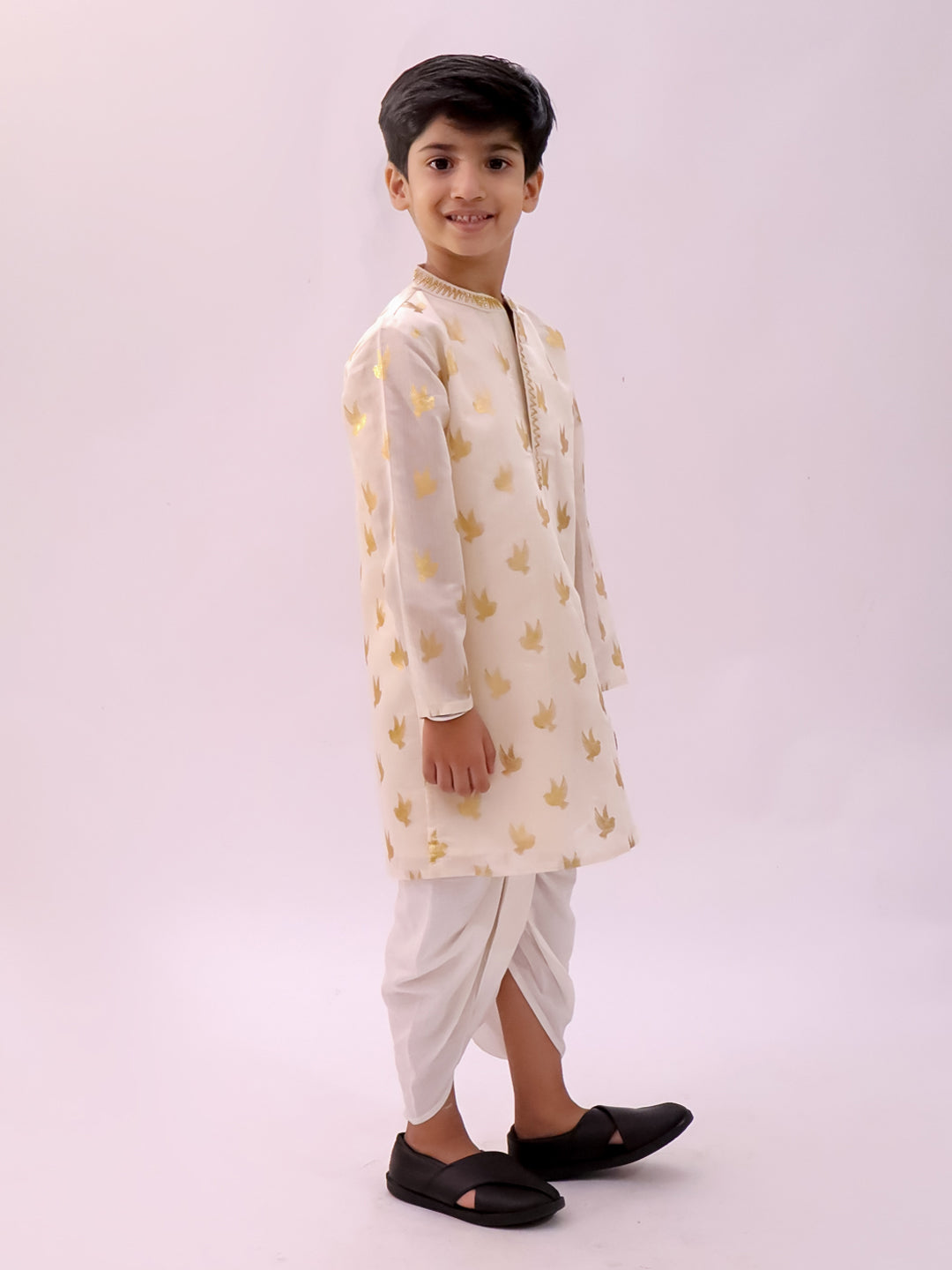 Mishti Off White Kurta and Dhoti For Boys