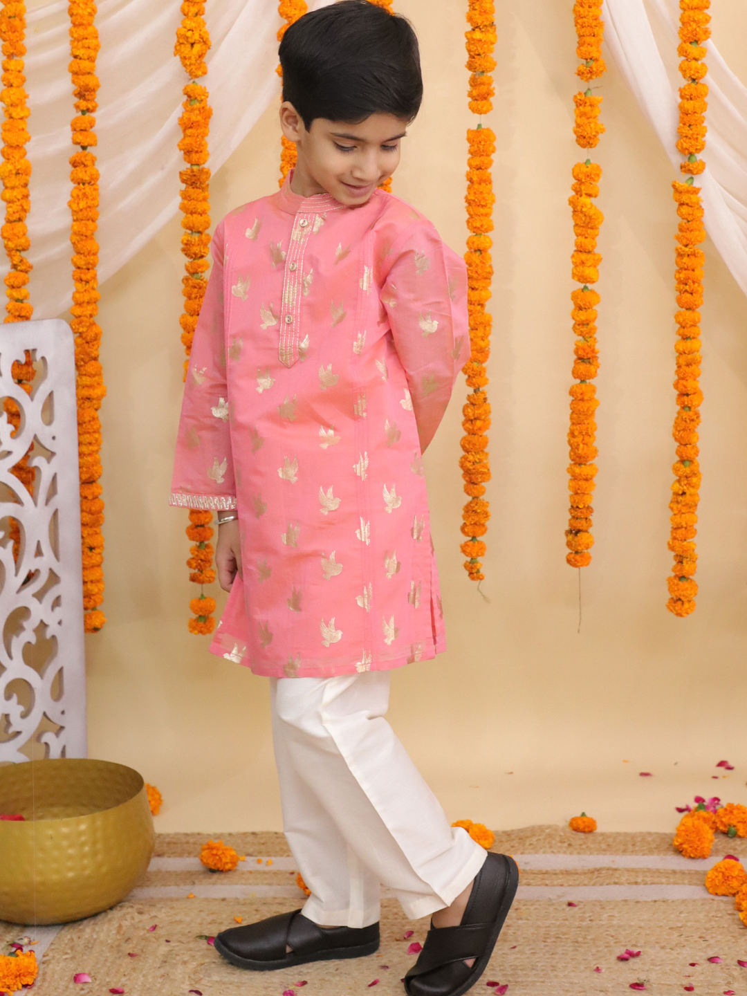 Mishti Peach Kurta Pyjama Set For Boys