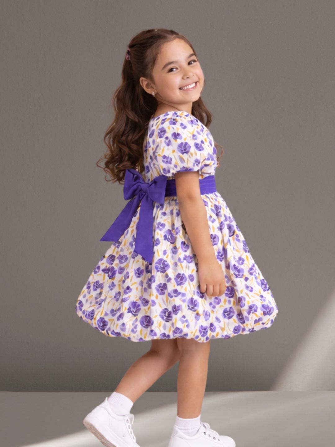 Citrus Crush Girls Purple Cotton Dress
