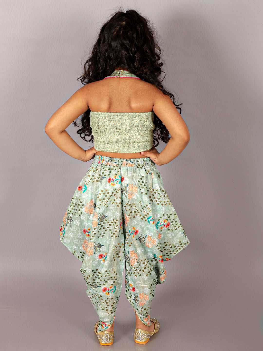 Fusion Fair Girls Green Crop Top with Dhoti Girls Co-ordinate set