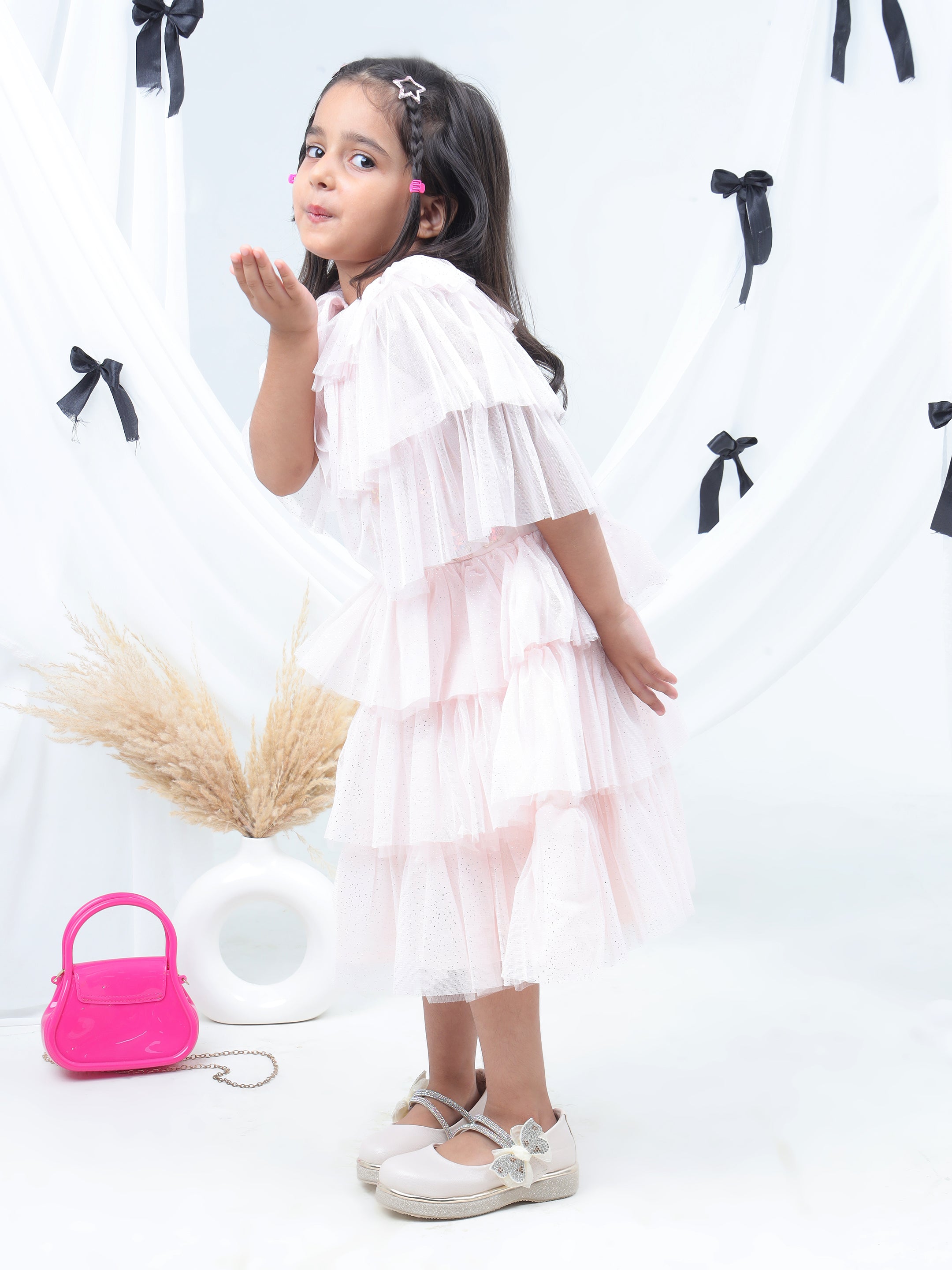 Razzle Dazzle Baby Pink Party Dress with Shrug for Girls
