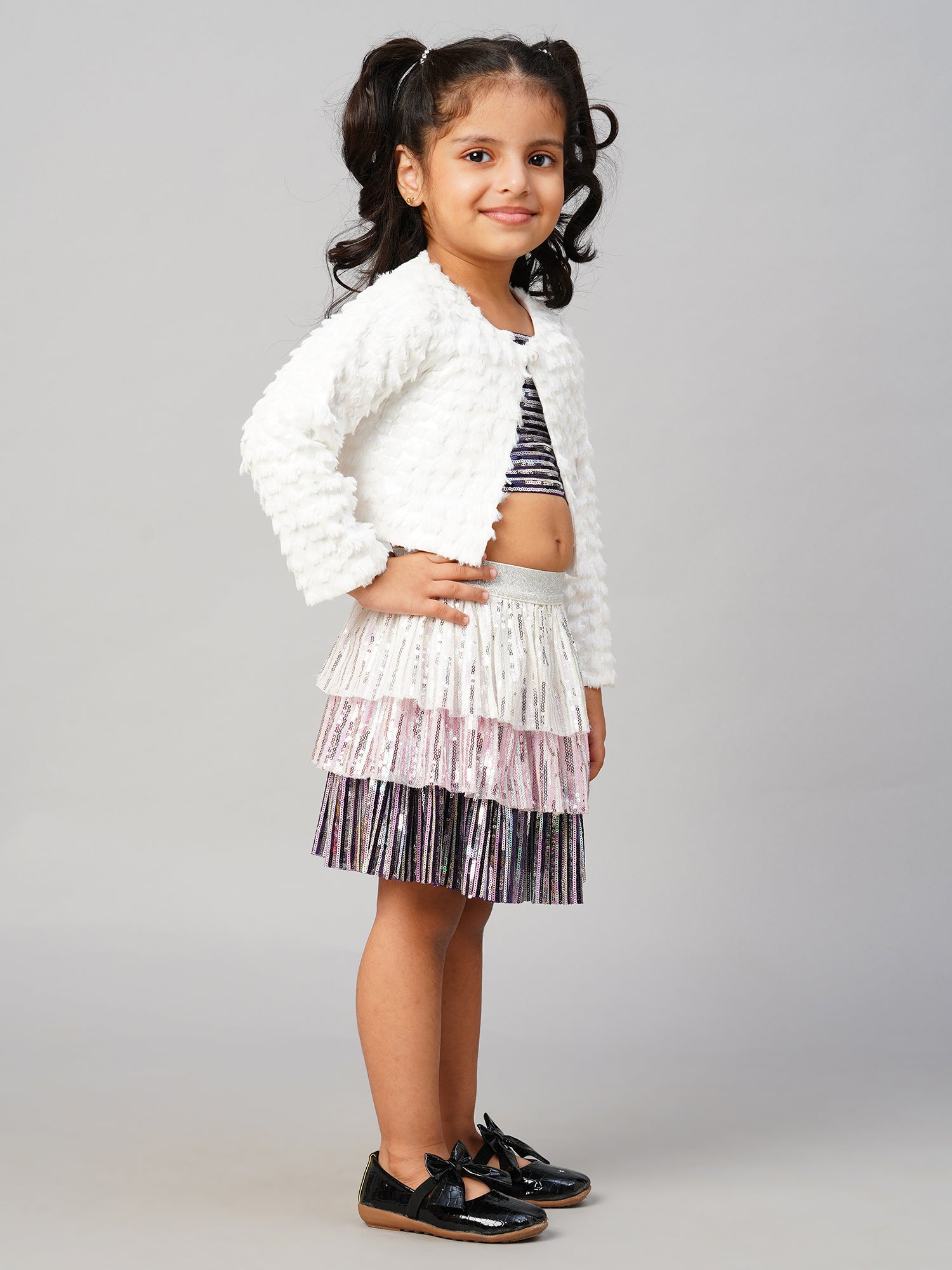 Razzle dazzle Party White Jacket for Girls