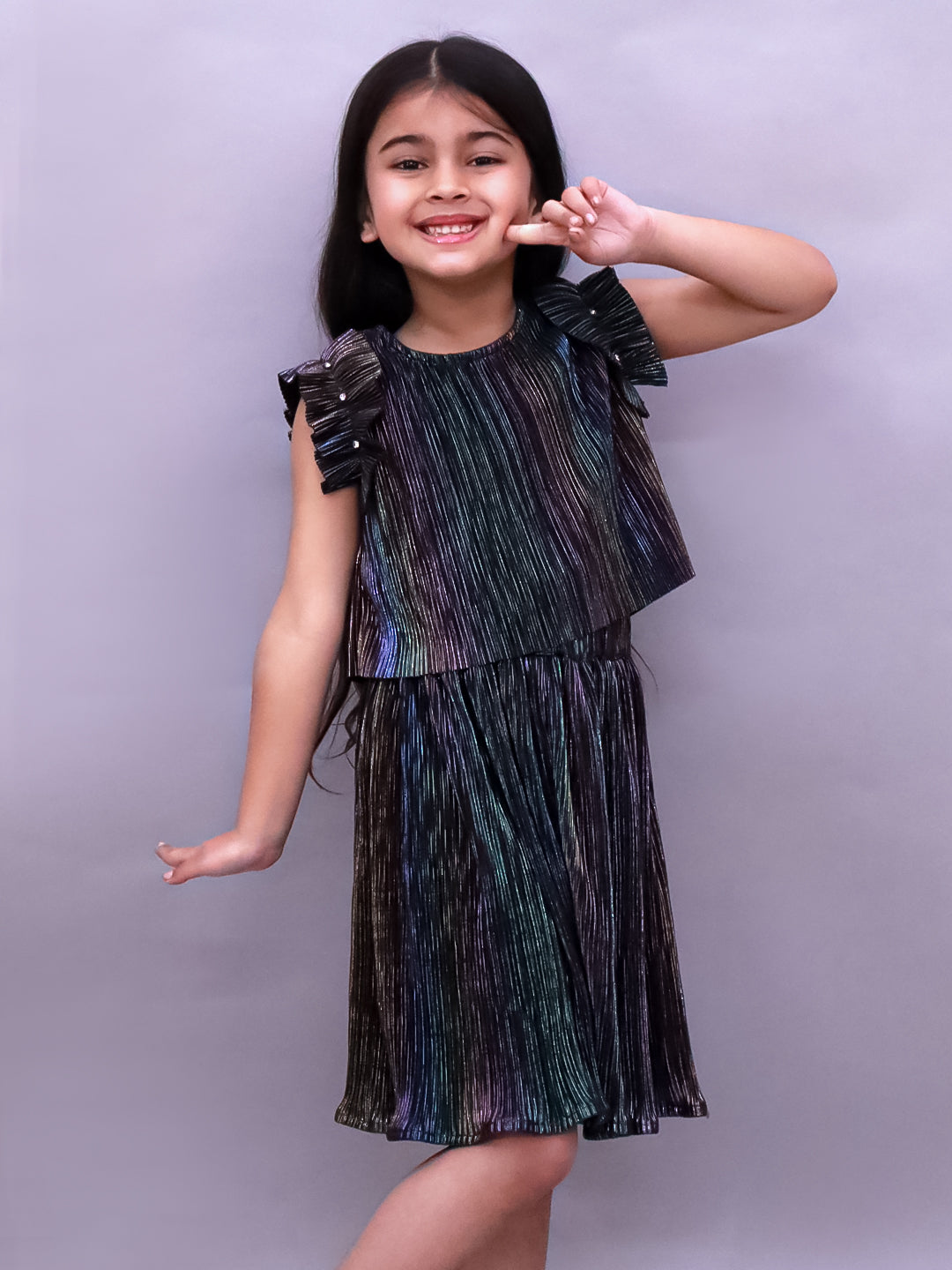 Glam Up Girls Party Grey Top And Skirt