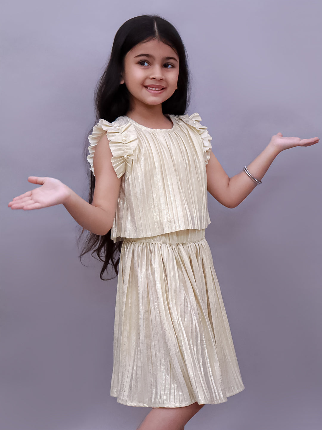 Glam Up Girls Party Golden Top And Skirt