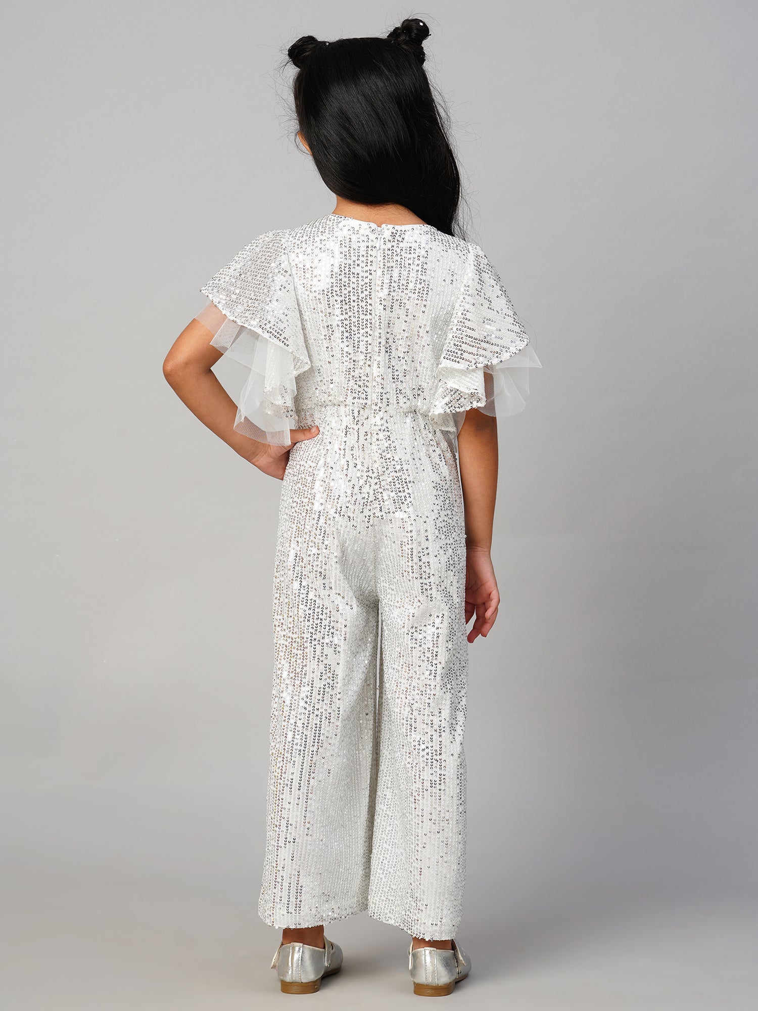 Razzle Dazzle Girls Sequins White Party Jumpsuit
