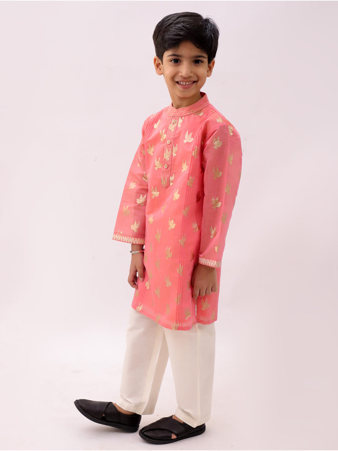 Mishti Peach Kurta Pyjama Set For Boys