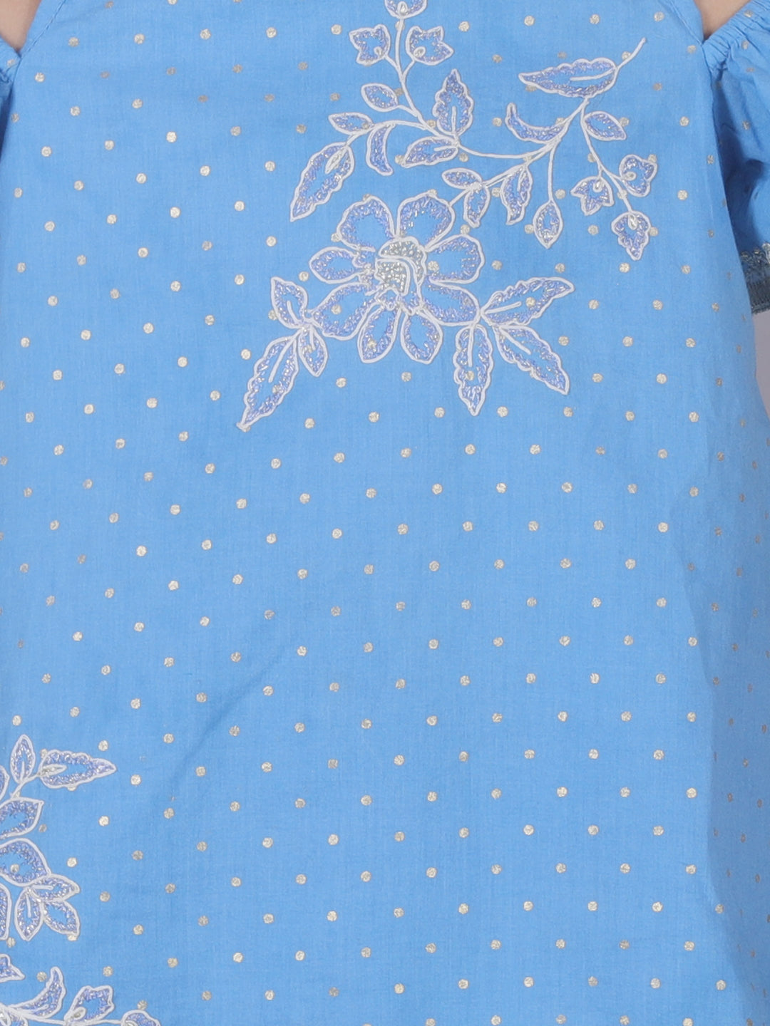 Zarqa Girls Blue Cotton Kurta with Sharara Set