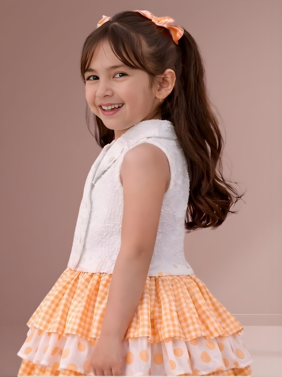 Citrus Crush Girls White Cotton Top and Orange Skirt