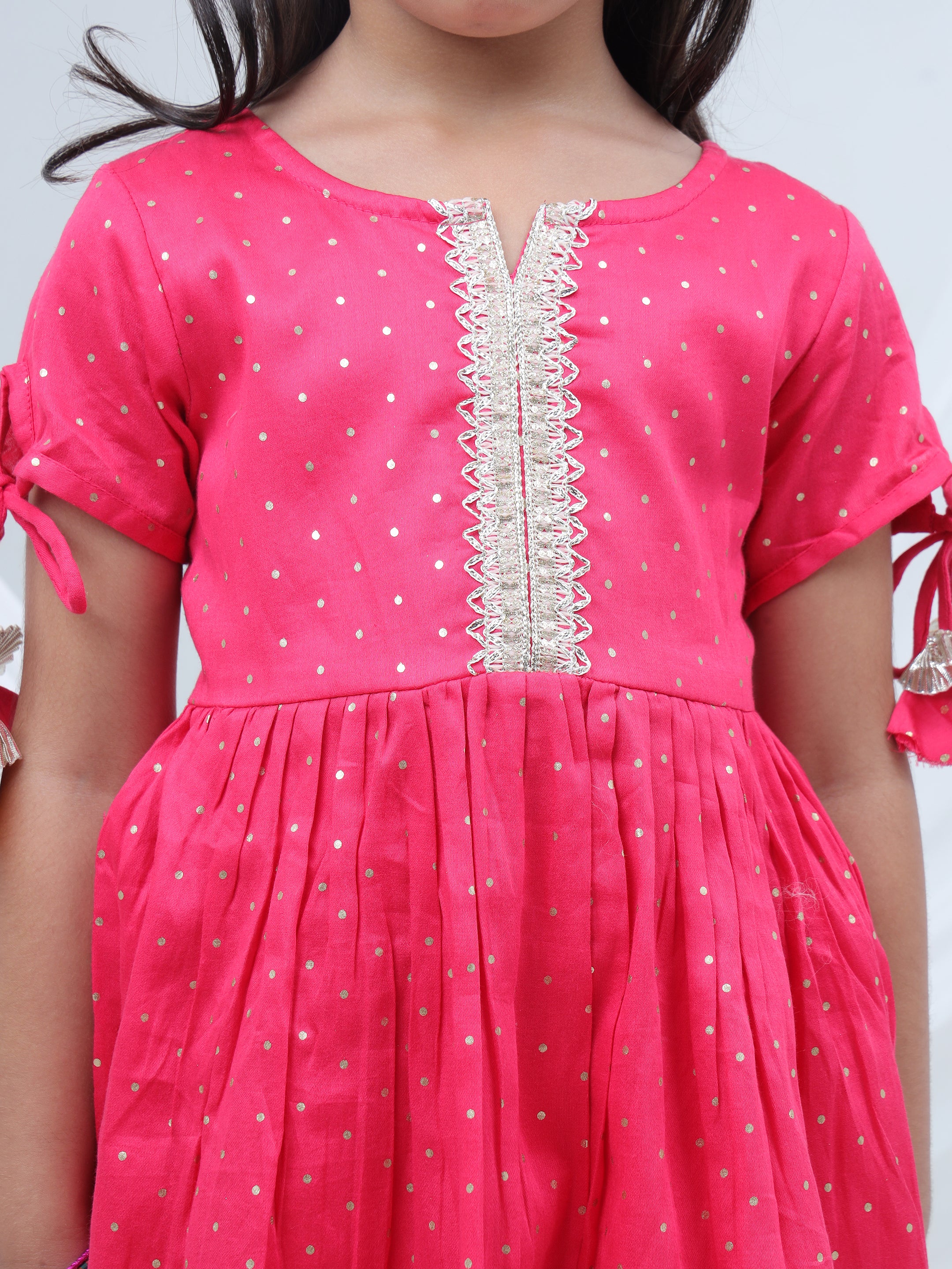 Girls polka printed kurta with dhoti set
