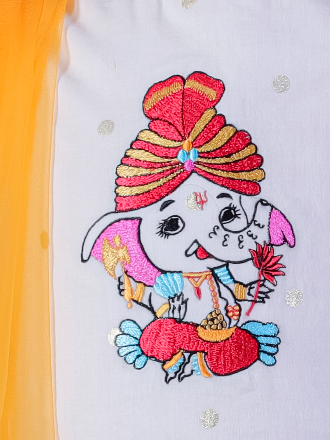 Marigold magic Girls Orange Lehanga and White Choli with Dupatta Ethnic Set